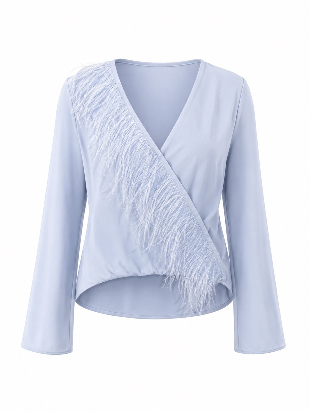 Zara NWT light blue faux feather top, XS